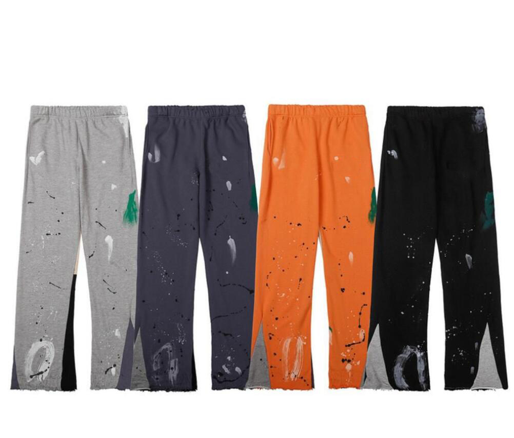 

2022 Autumn Winter Europe Splash Ink Patchwork Pants Trousers Bell-bottoms Casual Drawstring Sweatpants Men Women Jogger Slim Fit, Orange