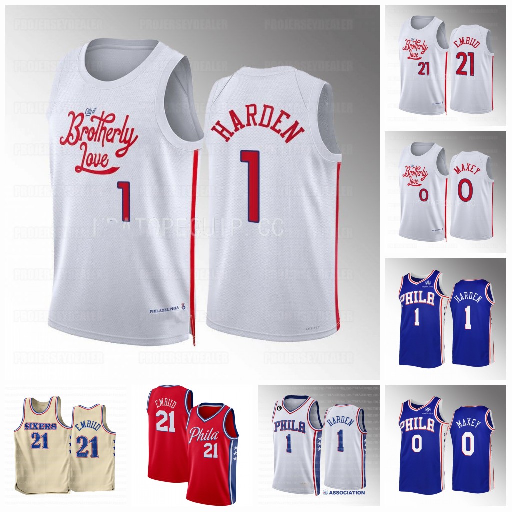 

James 1 Harden ''76ers''2022-23 Basketball Jersey Philadelphia Joel 21 Embiid Tyrese 0 Maxey Matisse 22 Thybulle Tobias 12 Harris Georges 20 Niang Shake 18 Milton, Red youth s-xl