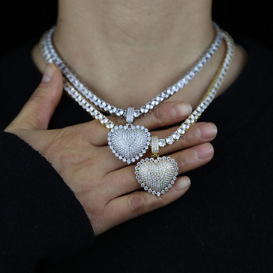 

Whole Iced Out Heart Pendant Zircon Necklace For Men Women Gold Silver Colors Gifts Fashion Hip hop Jewelry260N