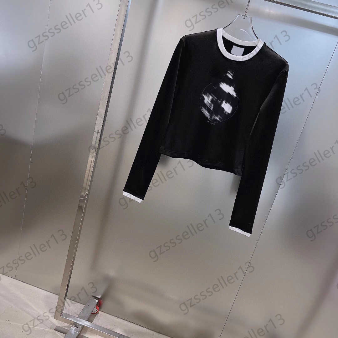 

Clothes Woman T-Shirts Chest Color Contrast Logo Printing Short Slim Tops Spliced Long Sleeve Crew Neck Pullover T-shirt Casual Joker Women Apparel, 14