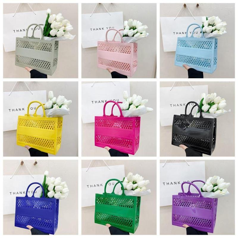 

Totes Protable Basket Bag Summer Large Capacity Shopping Handbag Jelly Beach Shoulder Plastic, Black