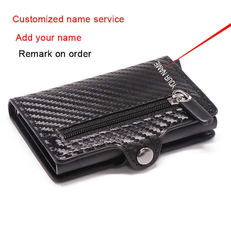 

Wallet Customized Anti-theft Carbon Men Fiber Credit Card Holder Organizer Zipper Coins Pocket RFID with Money Clips 221030, Black