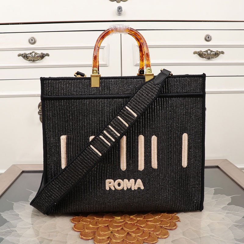 

Straw Weaving Sunlight Tote Handbags Briefcases Amber Handle Large Capacity Genuine Leather Shoulder Purse Removable Hardware Letter Shoulder Strap Bags