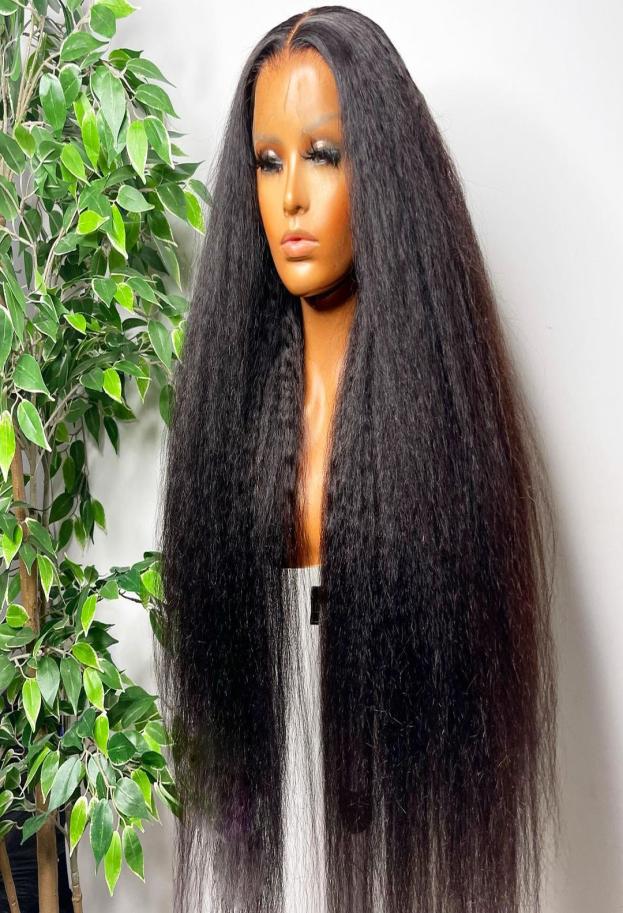 

360 HD Kinky Straight Glueless Frontal Wigs 13x4 Lace Front Human Hair Wig Yaki Brazilian Virgin Pre Plucked For Black Women7732199, Natural color