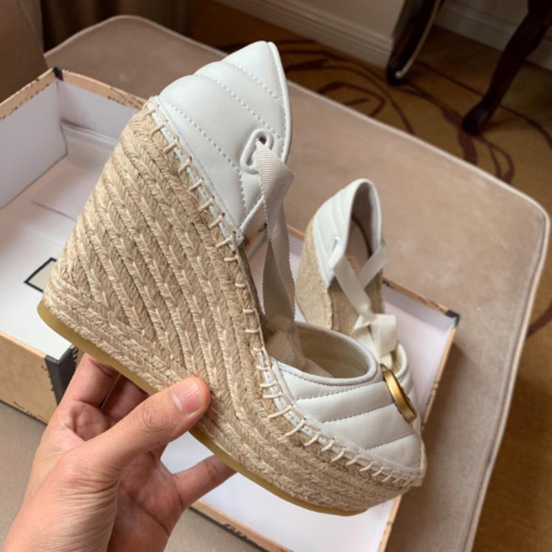 

Spring Summer Straw Wedge Sandals Thick Bottom Handmade Women Platform Sandalias Real Leather Round Toe Fisherman Shoes Pumps35-41, Red