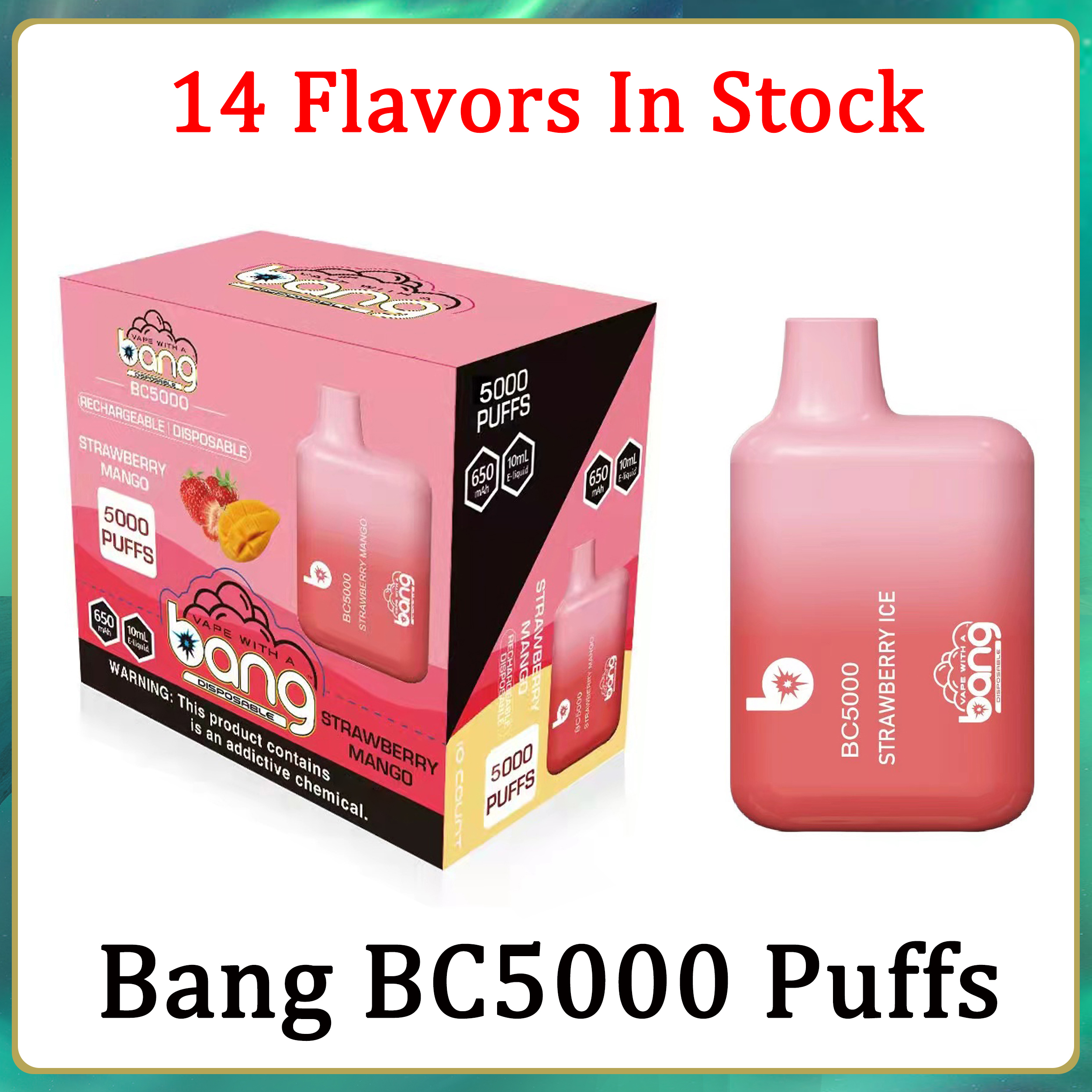 

Original Bang BC5000 Puffs Disposable E Cigarettes Rechargeable Vape With Mesh Coils 10.0ml Pre-filled 5% Pod Type-C Rechargeable 650mAh Battery 14 Colors ELF