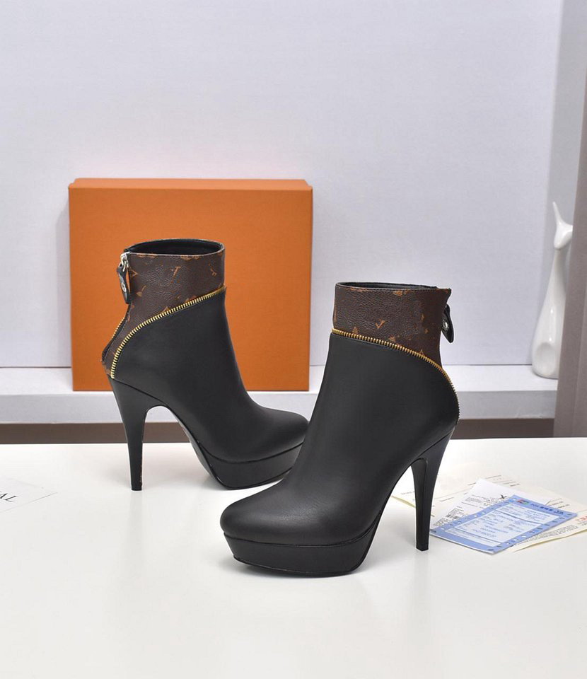 

Afterglow Platform Ankle Boots Women Designer High Heel Boot Back Zip Fashion Booties Black Brown Leather Lady Wedding Party Casual size 35-42, 3#