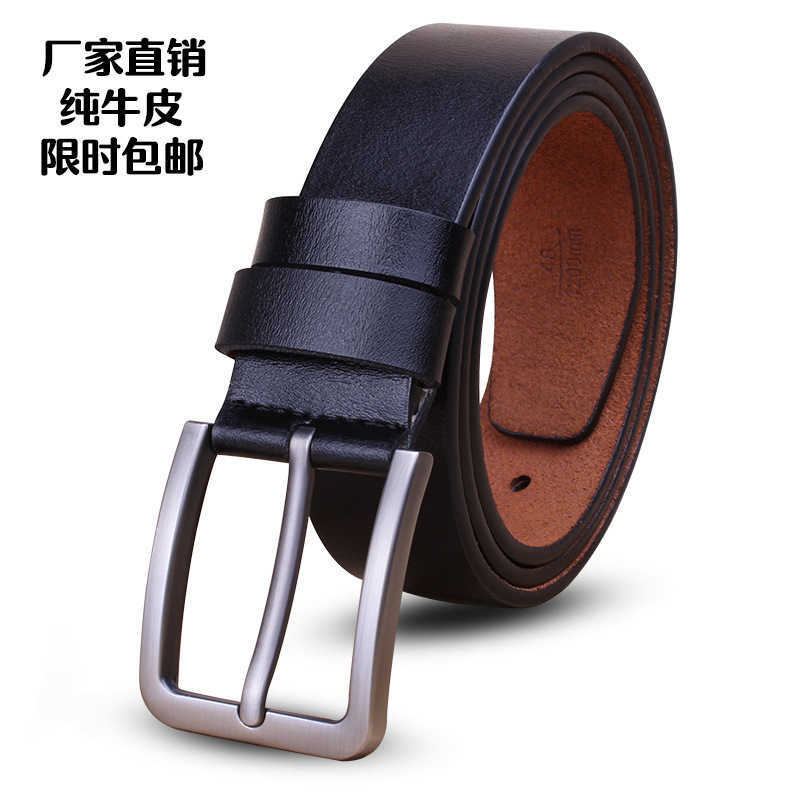 

Vintage leather belt men wholesale high-end leather belt men's pure cowhide needle buckle casual jeans belt H220427, Brown