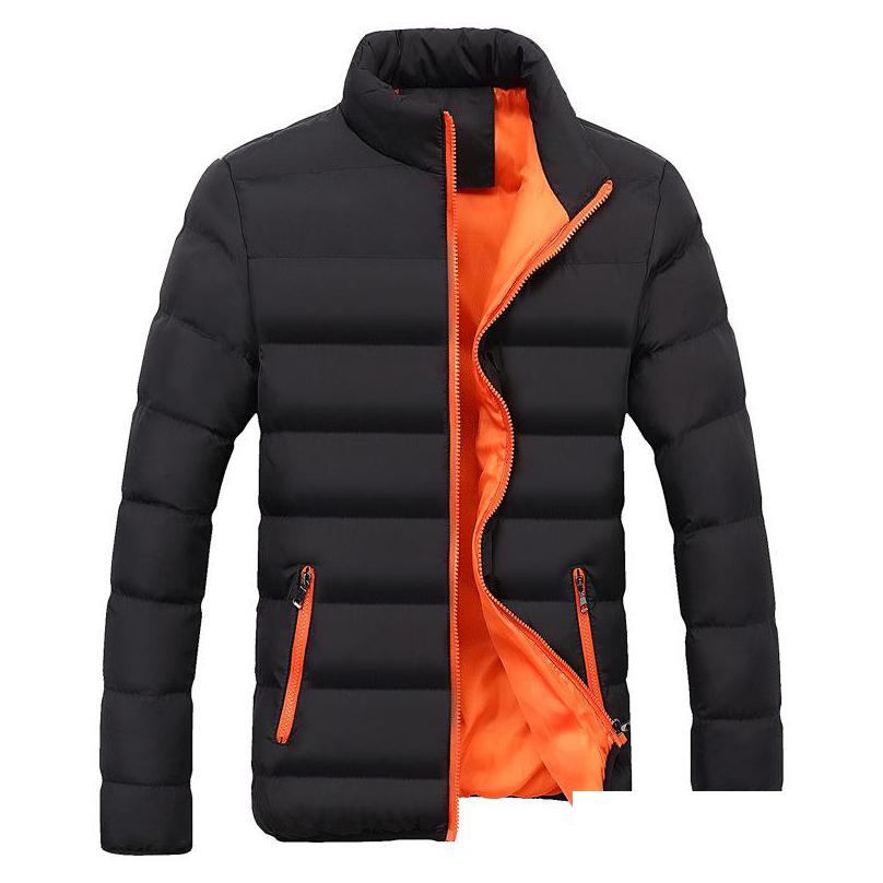

Men'S Down Parkas Winter Jacket Men Puffy Parka Mens Jackets Man Puffer Coat Warm Overcoat Male Coats Slim Solid Parkas Drop Deliv Dhhfz, Black orange