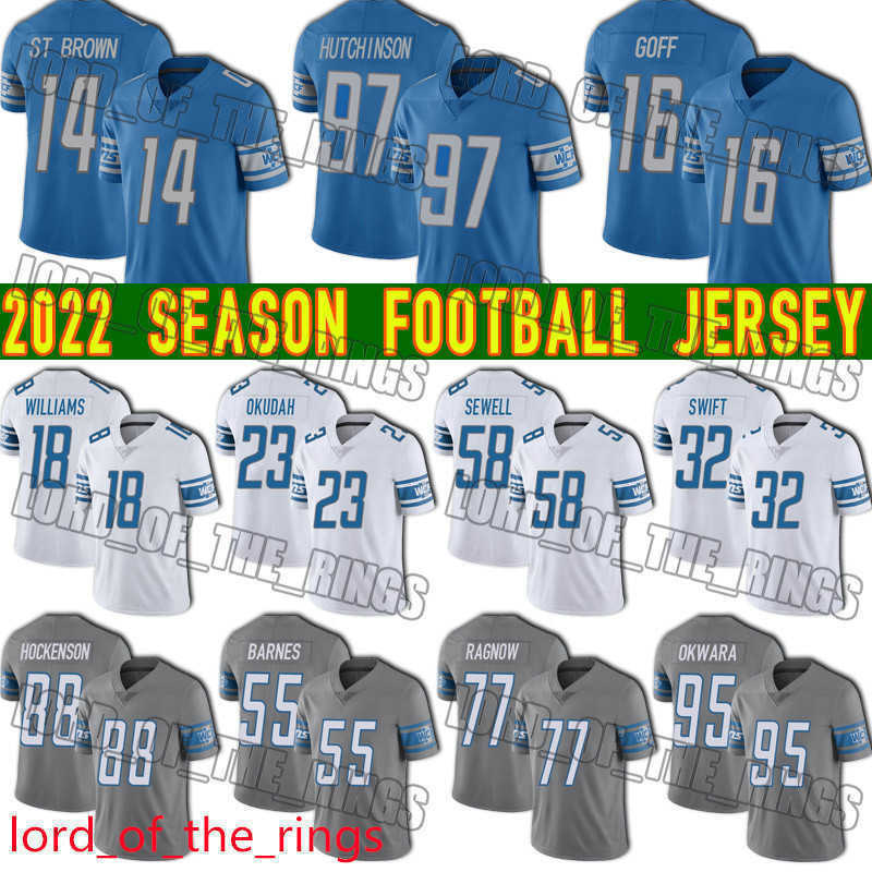 

97 Aidan Hutchinson Jersey Football Amon Ra St Brown Jared Goff TJ Hockenson Detroits''Nfl''Jerseys Liones Jameson Williams Ragnow Penei Sewell, Man custom jersey (xs)