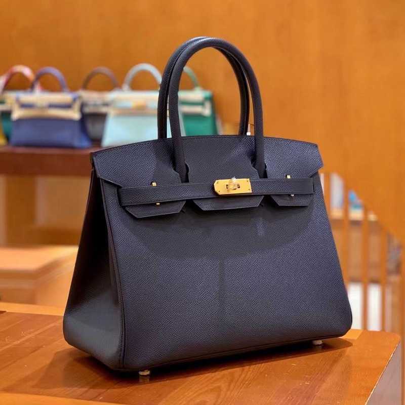 

Birkin Bags All Hand Sewn Original Togo Leather Bk30 New Fashion Portable Women's Luxury Midnight Blue Large Capacity Ayw Classical Larger, Midnight blue gold buckle
