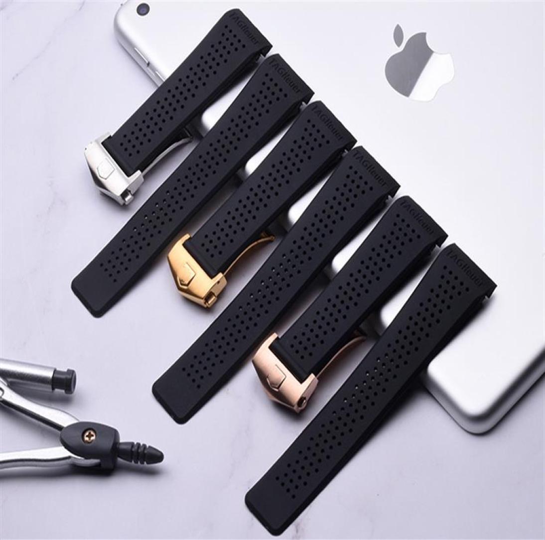 

Watch Bands 22mm 24mm Watchbands for Tag Black Diving Silicone Rubber Holes Band Strap Stainless Steel Replacement218k