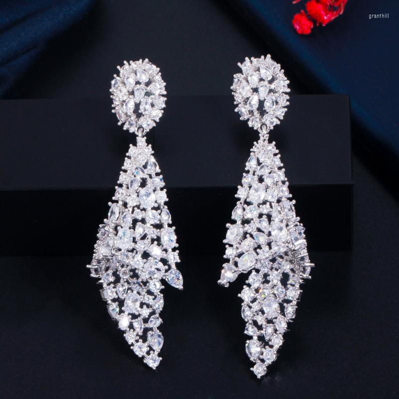 

Dangle Earrings CWWZircons Geometric Shiny White Cubic Zirconia Long Drop Luxury Designer For Wedding Brides Jewelry Accessories CZ767