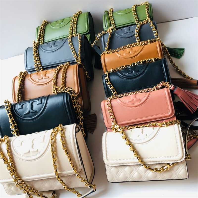 

Handbag Designer Torysburchs Bags Women's 2022 Sheepskin Lingge Chain Flip Women's Fleming One Shoulder Square Tassel Leisure Tote Bag, White