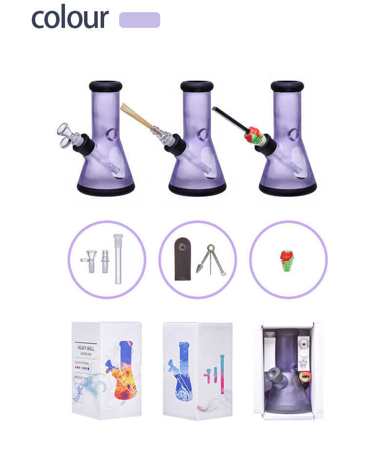 

Hookahs 8 inches Beaker Glass Bong Dab Rig Wholesale Frosted Mini Dab Rigs With Box Silicone Water Pipes