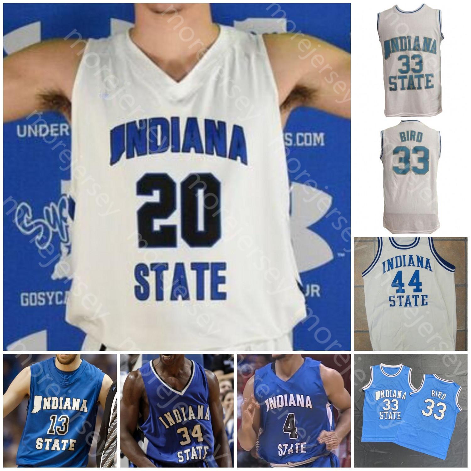 

Custom Indiana State Sycamores Basketball Jersey NCAA College Tyreke Key Barnes Jake Laravia Cooper Neese Tre Williams Williams, Blue i