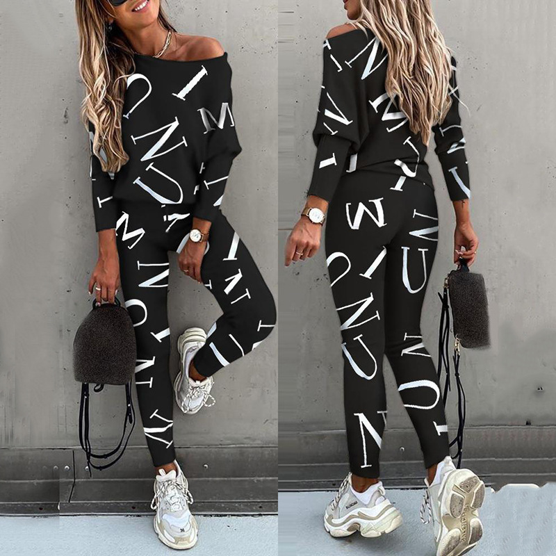 

Women s Two Piece Pants Outfits Graffiti Letter Print Joggers Sweat Suit Streetwear Fashion Tracksuit 2 Set 221119, Black