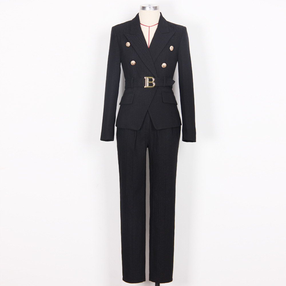 

Autumn winter Women's Suits & Blazers new high-end fashion commuter suit senior Jacquard fabric professional temperament suit spot, Khaki