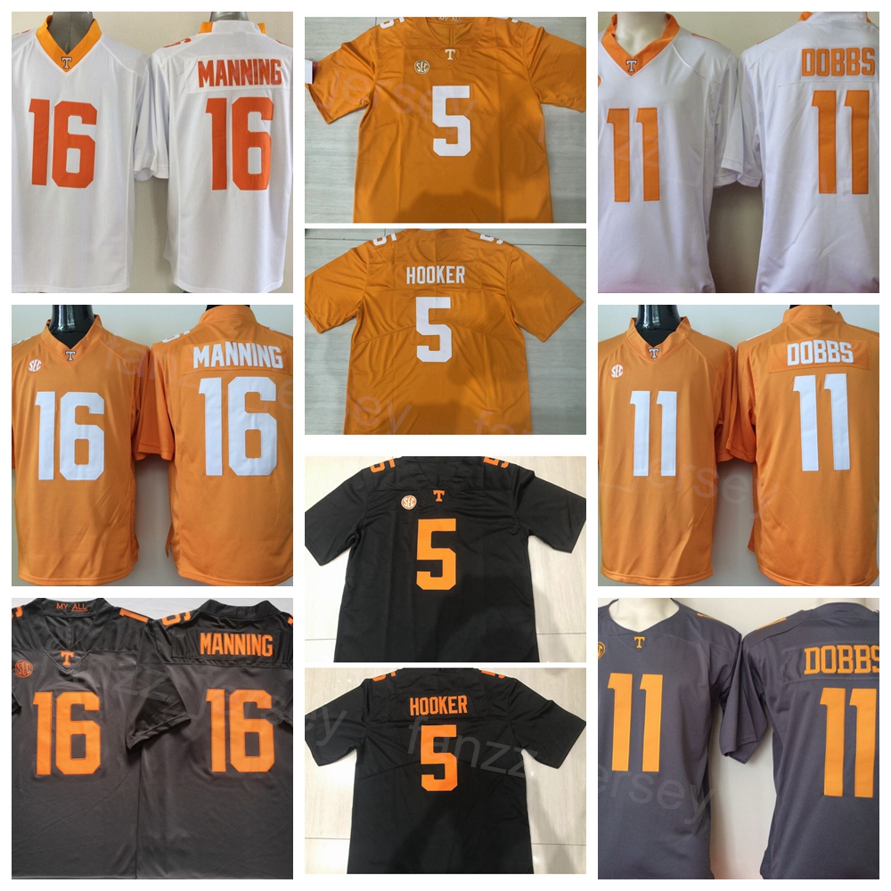 

NCAA College Tennessee Volunteers Football 16 Peyton Manning Jerseys 5 Hendon Hooker 11 Joshua Dobbs University All Stitched Gray Orange White Team Embroidery Men, 5 orange