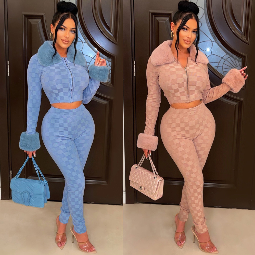 

Women s Two Piece Pants Crop Winter Jacket 2 Set Tracksuit Elegant Luxury Party Chic Outfit Sexy Fashion Pant Sets Suit 221119, Light pink