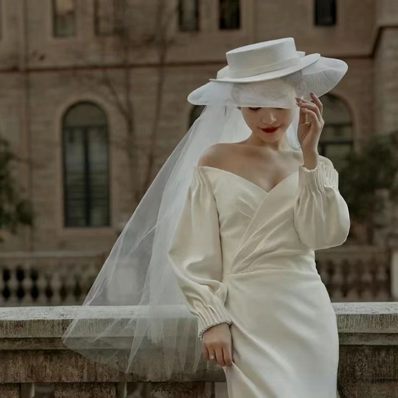 

Wide Brim Hats Bucket high end white French bridal hat exquisite fashion studio p o shoot wedding accessories 221119