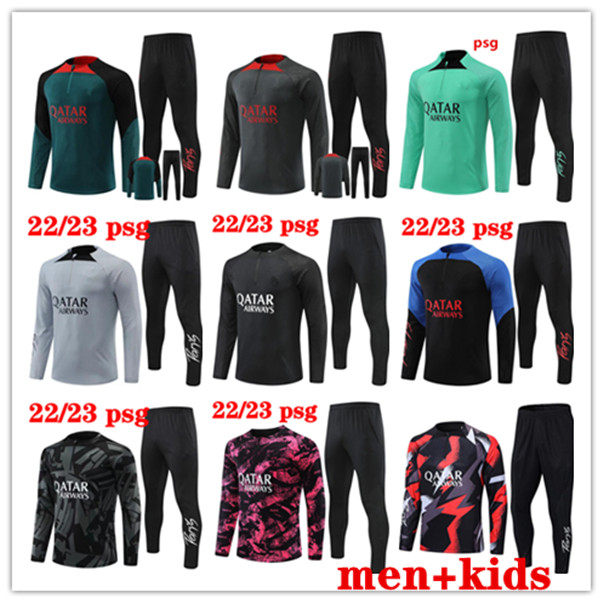 

2022 2023 top men kids psgs soccer football tracksuit MBAPPE jacket futbol Half zipper Long sleeves Survetement sets Hommes Sportswear training suits, Player version white