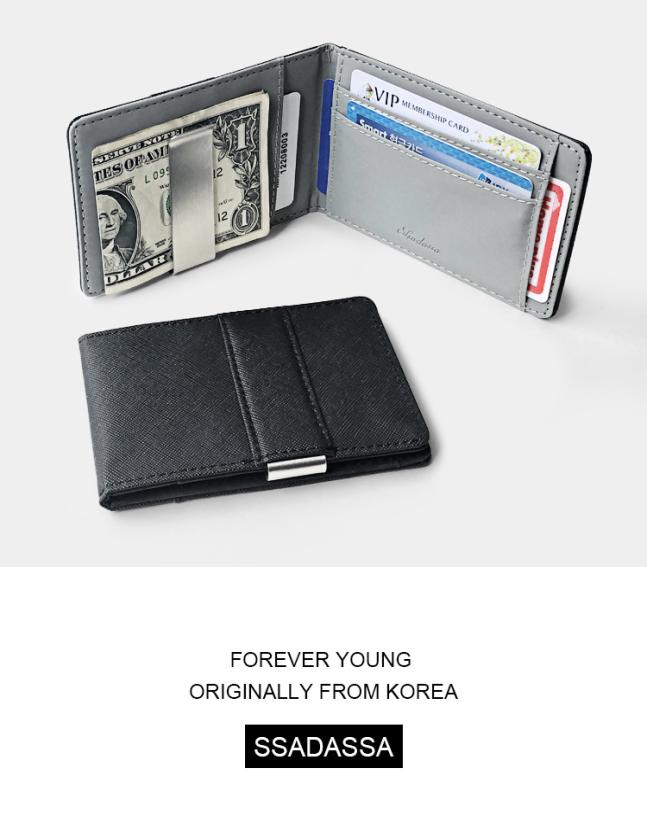 

Fashion Solid Men039s Thin Bifold Money Clip Leather Wallet with A Metal Clamp Female3855748