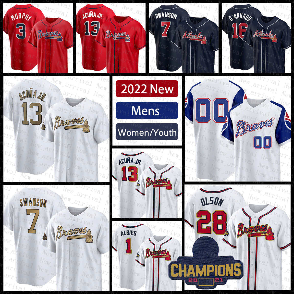 

2022 2023 New Atlanta Baseball Jersey Braves 13 Ronald Acuna Jr. 7 Dansby Swanson 28 Matt Olson 1 Ozzie Albies 27 Austin Riley 16 Travis d'Arnaud 25 Cristian Pache 10 Jones, 2022 mens(yongshi