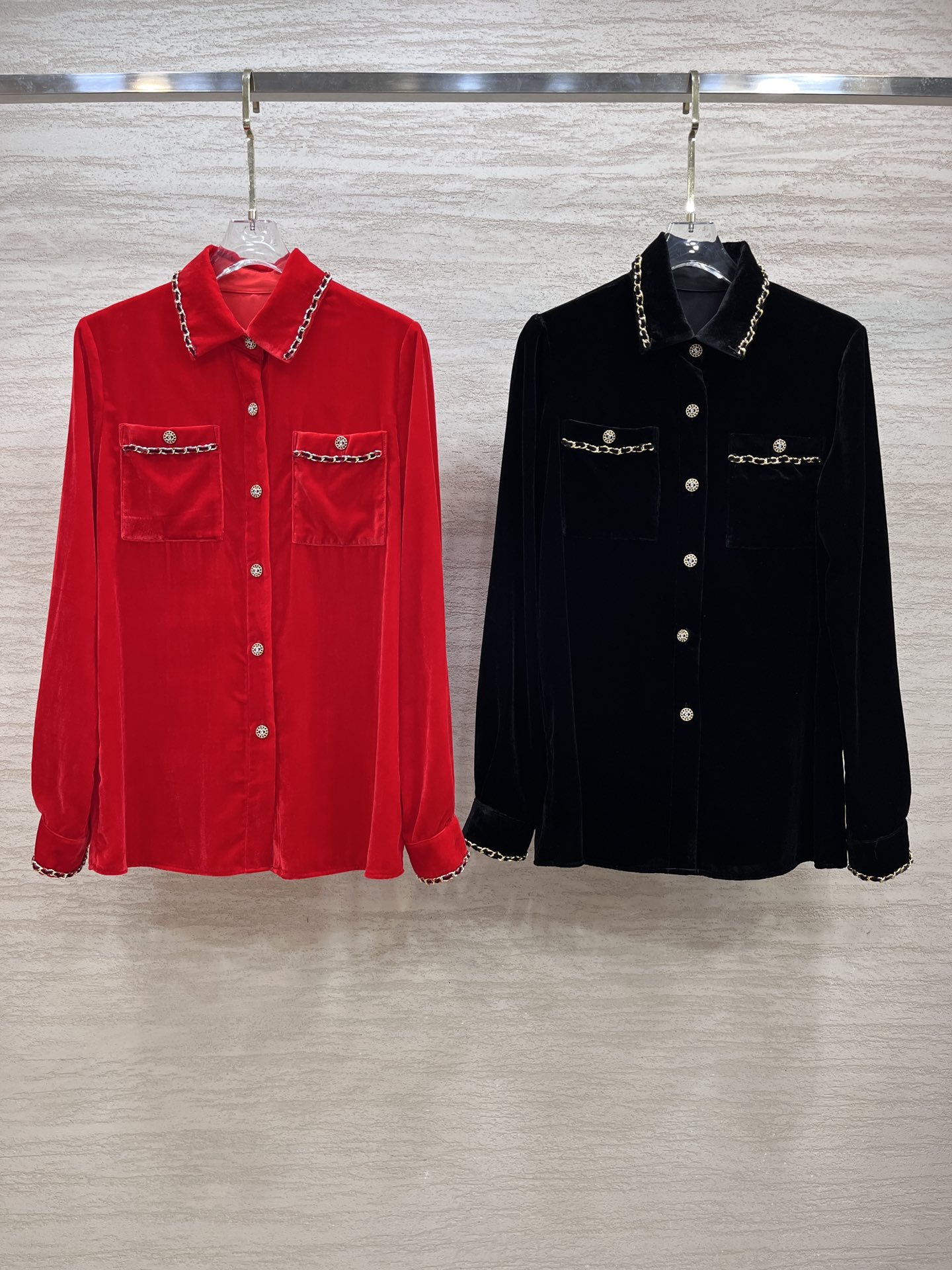 

Women's Blouses & Shirts Luxury designer designs silk velvet shirt, Red
