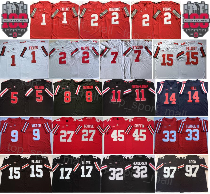 

NCAA Football College Ohio State Buckeyes 8 Trey Sermon Jerseys 100th 2 JK Dobbins 1 Justin Fields 2 Chase Young 9 Binjimen Victor 33 Master Teague III 17 Chris Olave, Red