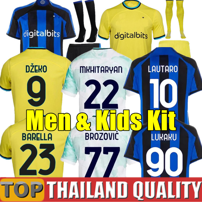 

LUKAKU soccer jerseys 22 23 BARELLA VIDAL LAUTARO INTERS ERIKSEN ALEXIS DZEKO CORREA AWAY THIRD MILANS UNIFORMS football shirt 2022 2023 Men Kids kit uniform, 22/23 3rd - kids