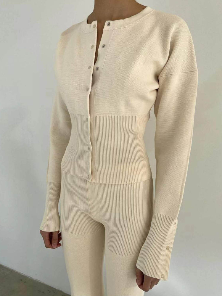 

Women s Two Piece Pants Beige Slim Set for Women Fashion Long Sleeve Sweater and Outfits Autumn Winter Knitted Casual 221119, Beige top only