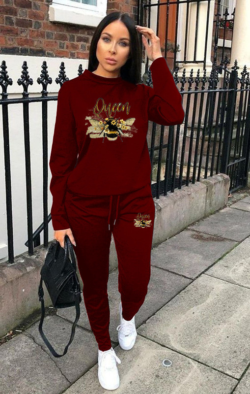 

Women s Two Piece Pants Suit Autumn Winter Office Lady Printing Casual Sports Long Sleeve Tops and Hoodie Set s Outifits 221119, W0731
