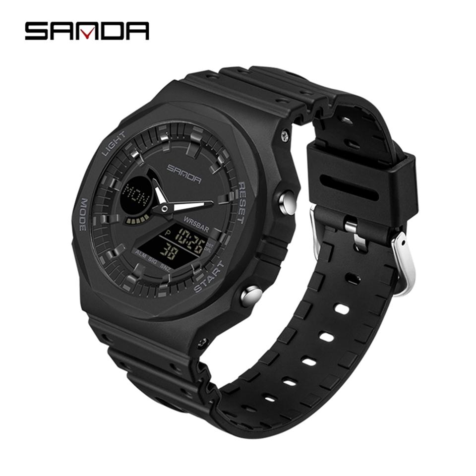 

SANDA Casual Mens Watches 50M Waterproof Sport Quartz Watch for Male Wristwatch Digital G Style Shock Relogio Masculino 220521281z, Black white