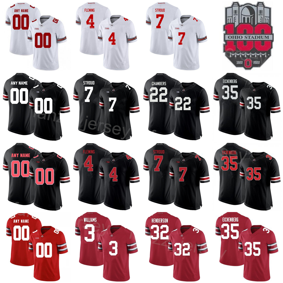 

NCAA 100th Ohio State Buckeyes Football College 8 Cade Stover Jerseys Lathan Ransom Ronnie Hickman Cody Simon Pete Werner Jaxon Smith-Njigba Dallan Hayden Man Woman, With 100th patch
