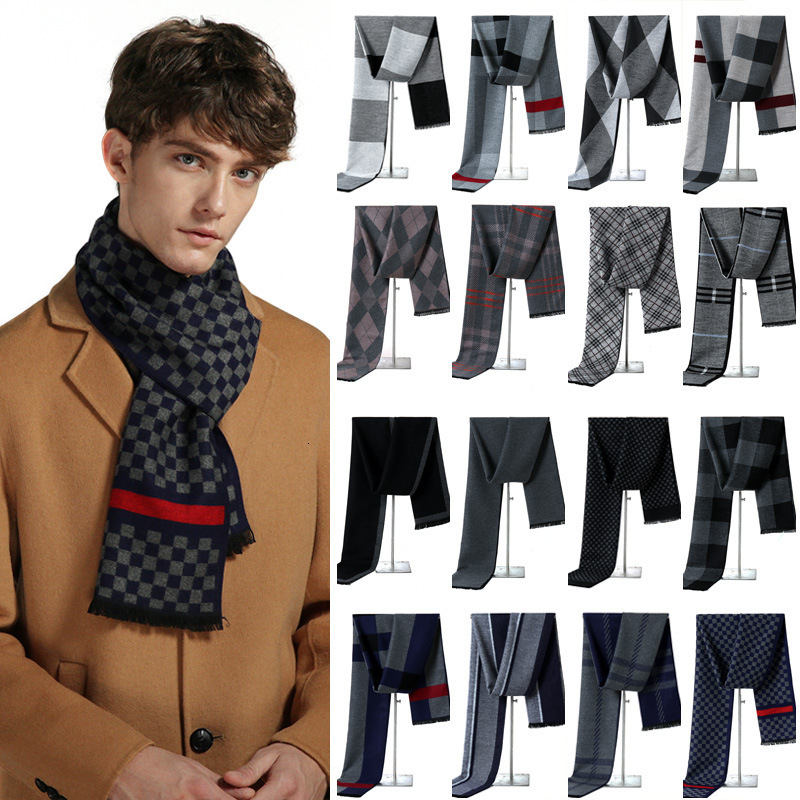 

Scarves Luxury Brand Winter Plaid Cashmere Scarf for Men Warm Neck Scarfs Male Business Long Pashmina Christmas Gifts 221119