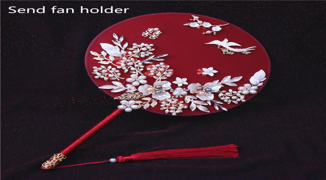 

6 Style Traditional Chinese Wedding Bride Hand Fan Red Silk Round Fans Decor For Po Home Desk Hanfu favors Japanese 220505