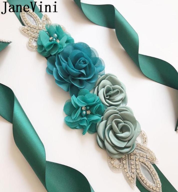 

Wedding Sashes JaneVini 2021 Handmade Skinny Belt With Rhinestones Pearls Flowers Bride Waistband Elegant Ribbon Bridal Belts