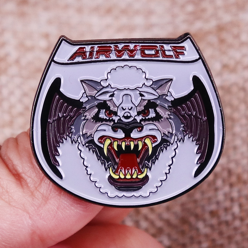 

Airwolf Logo Brooch 1980's TV Series Inspiration Badge pin wolf, As picture