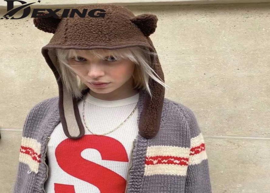 

Caps Hats Brown Bear Ear Beanies Men Women Winter Safety Helmet Rockwool Magnetic Buckle Protector Female Outdoor Ski Bomber W22103889917