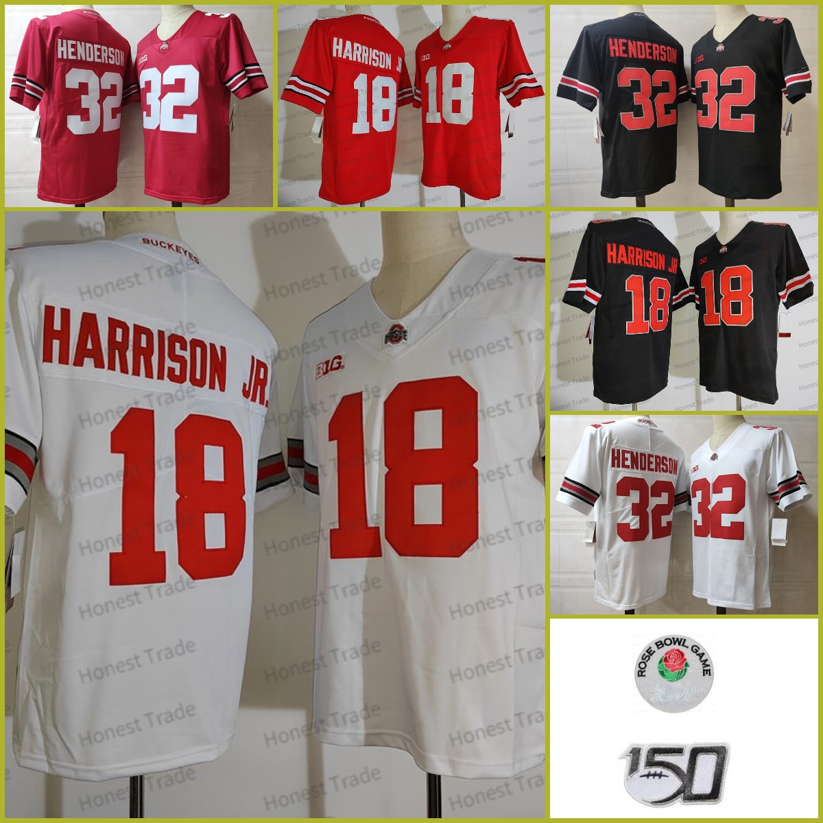 

NCAA 18 Marvin Harrison Jr. Football Jersey Ohio State Buckeyes 32 Henderson Red White Black Mens College Football Jerseys 150th Stitched, Men jersey