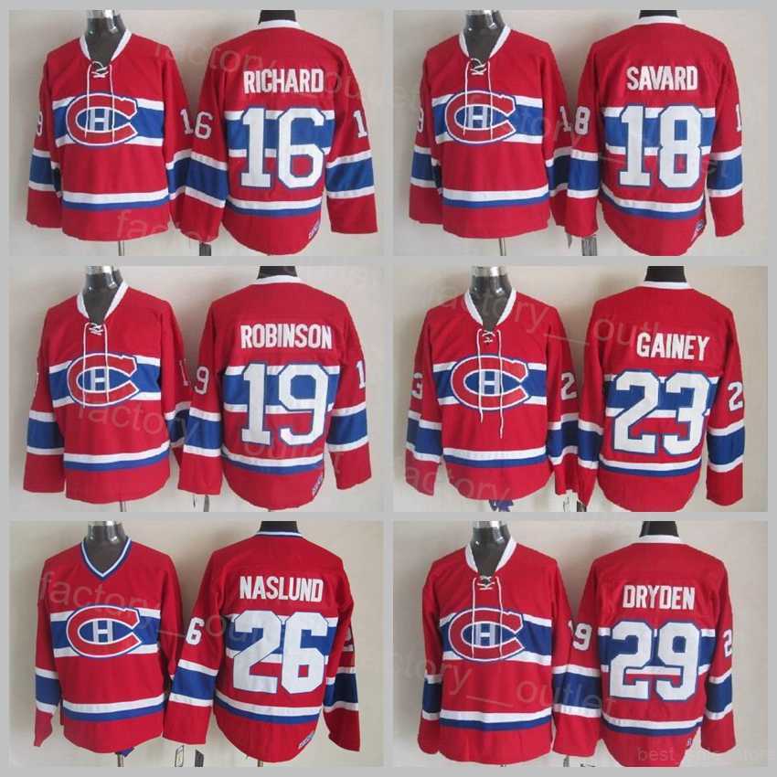 

Throwback Montreal Retro Canadiens Hockey 23 Bob Gainey Jersey 26 Mats Naslund 16 Henri Richard 18 Serge Savard Vintage Classic Red White''Nhl''shirt