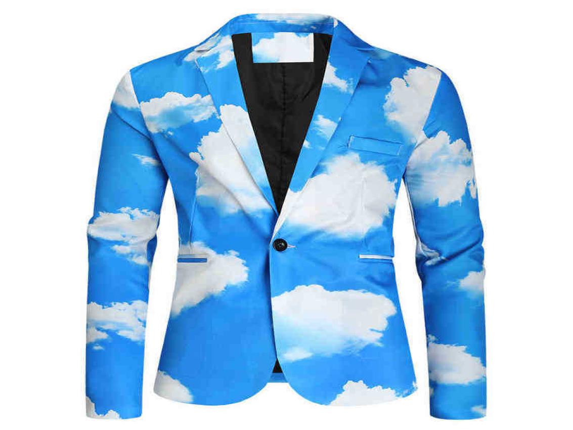 

Suits Blazers 2022 Men Autumn And Winter New Fashion Blue Sky White Cloud Printed Suit Youth Random Single Button Suit J2209064419639, Picture color