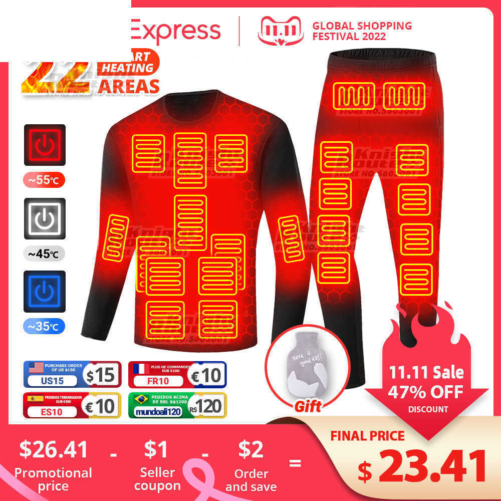 

22 Areas Winter Jacket Heated Men's Heating Jacket Fleece Thermal Underwear Women's Clothing Motorcycle Jacket Moto Long Johns, Red