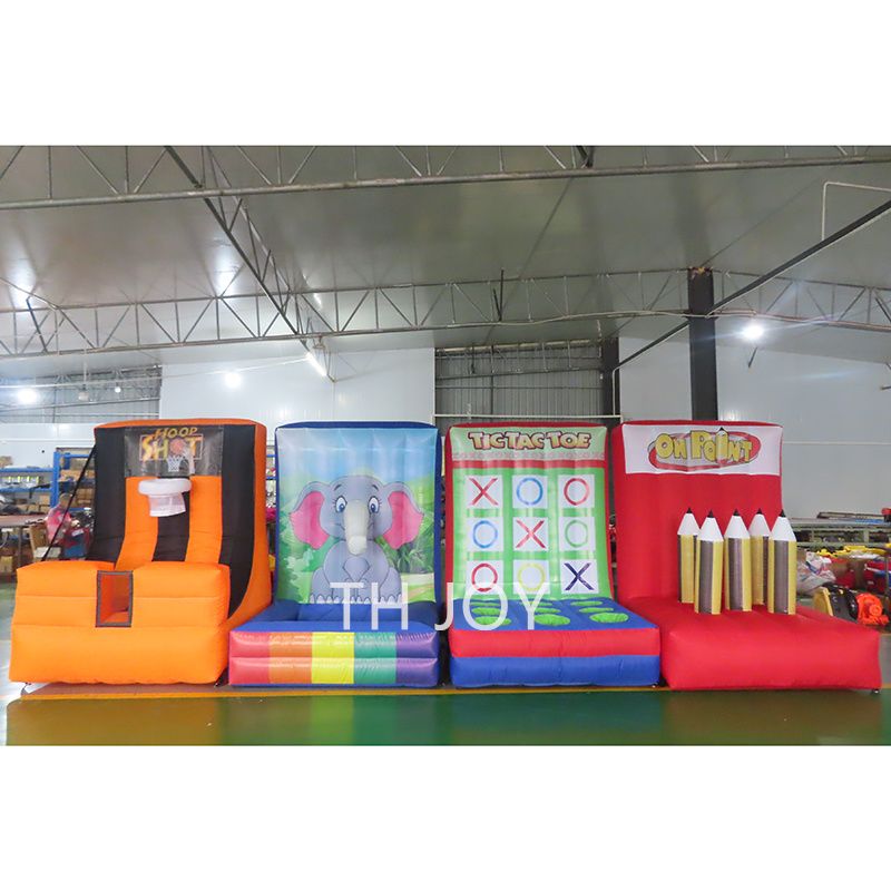 

free ship outdoor Games & activities Custom 4 in 1 inflatable carnival games funny basketball hoop toss ring for party