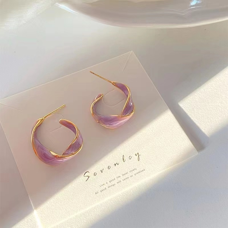 

Charm Fashion Lavender Purple Earrings for Woman Metal Golden Twisted Art Line Stud Gift Jewelry Wholesale 221119