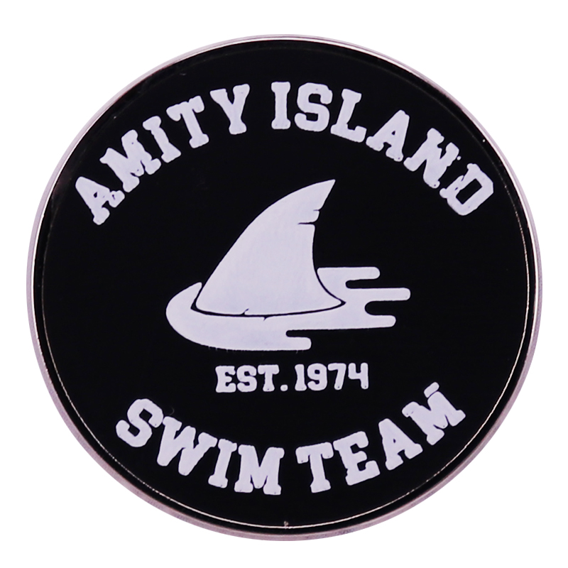 

Amity Island Swim Team Button Enamel Pin Horror Movie Inspiration Badge, As picture