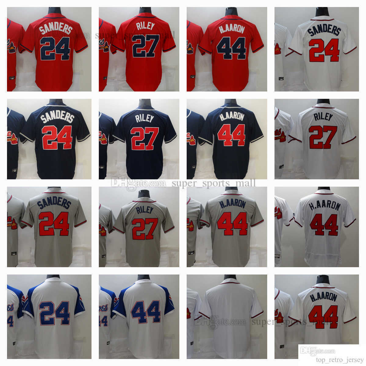 

2023 New Man Women Youth Baseball Jersey Boys Stitched 24 Deion Sanders 27 Austin Riley 44 Hank Aaron Jerseys S-XXXL Home away Red Blue Grey White, As picture