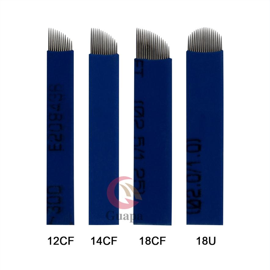 

0 18mm Blue Flex Microblading Eyebrow Needles Manual Tattoo Pen Needles Blade with 12 14 18 18U Pins for 3D Eyebrow Embroidery216Q