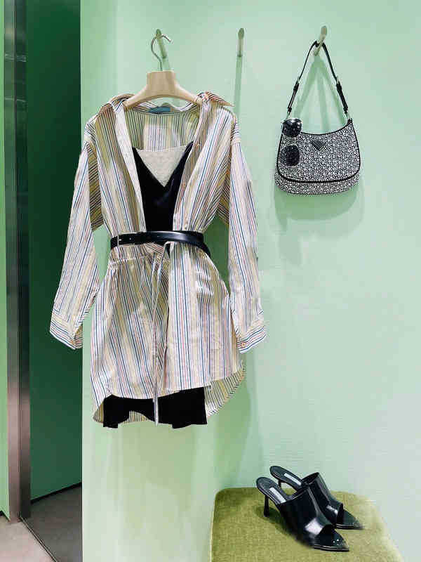 

PD Womens Designer Dresses Mermaid Princess Logo Print Striped Shirt Dress Family Luxury High Quality Maxi Dresses For Women